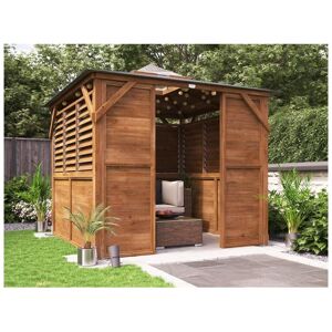 DUNSTER HOUSE LTD. Wooden Gazebo with Sides Erin 2.5m x 2.5m - Half Wall Half Louvre and Front Panel Garden Shelter Pressure Treated Hot Tub Pavilion with Roof Felt