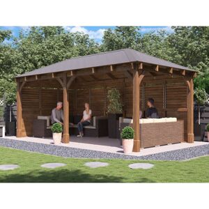 Dunster House Ltd. - Wooden Gazebo Kit Louvre Walled Heavy Duty Garden Shelter Roof Shingles Leviathan 6m x 3m