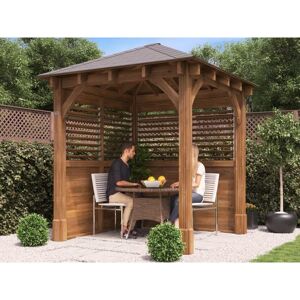 DUNSTER HOUSE LTD. Wooden Gazebo Kit Louvre Walled Heavy Duty Garden Shelter Roof Shingles Leviathan 2.5m x 2.5m