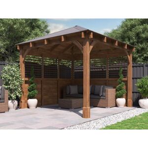 DUNSTER HOUSE LTD. Wooden Gazebo Kit Louvre Walled Heavy Duty Garden Shelter Roof Shingles Leviathan 3m x 3m