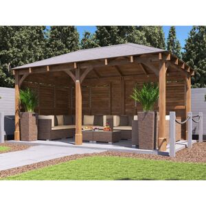 DUNSTER HOUSE LTD. Wooden Gazebo Kit Louvre Walled Heavy Duty Garden Shelter Roof Shingles Leviathan 5m x 3m