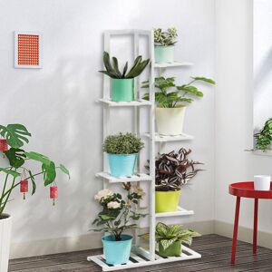 Livingandhome - 7 Tier Wood Flower Pots Holder Rack, White