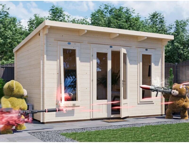 DUNSTER HOUSE LTD. Log Cabin Terminator 4m x 3m - Summer House Garden Office Home Studio Man Cave 45mm Walls Double Glazed and Roof Felt