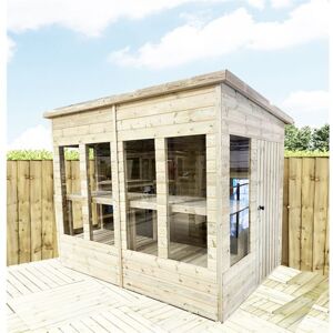 Marlborough - 10 x 5 Pressure Treated Tongue And Groove Pent Summerhouse - Potting Shed - Bench + Safety Toughened Glass + rim Lock with Key (10' x