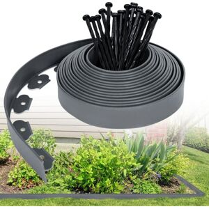 TINOR 10m Plastic Lawn Edging - Flexible Garden Edging with 30 Anchor Pegs Decorative Garden Lawn Edging, Grey