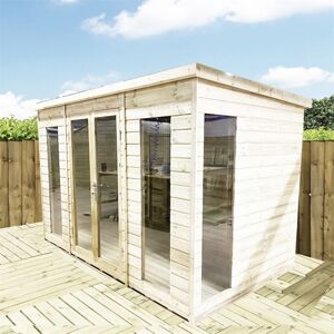 Marlborough - 12 x 6 pent Pressure Treated t&g Pent Summerhouse with Higher Eaves and Ridge Height Toughened Safety Glass + Euro Lock with Key (12' x