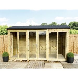 Marlborough - 12 x 6 reverse Pressure Treated Tongue And Groove Apex Summerhouse + long windows + Overhang + Safety Toughened Glass + Euro Lock with