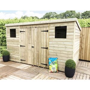 Marlborough - 12 x 7 Garden Shed Pressure Treated t&g pent Wooden Garden Shed - 2 Windows + Double Doors Centre (12' x 7' / 12ft x 7ft) (12x7)