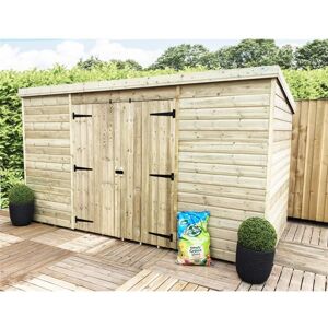 Marlborough - 12 x 7 windowless Garden Shed Pressure Treated t&g pent Wooden Garden Shed + Double Doors Centre (12' x 7' / 12ft x 7ft) (12x7)