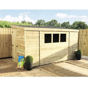 Marlborough - 14 x 5 reverse Garden Shed Pressure Treated t&g pent Wooden Garden Shed + 3 Windows + Single Door (14' x 5' / 14ft x 5ft) (14x5)