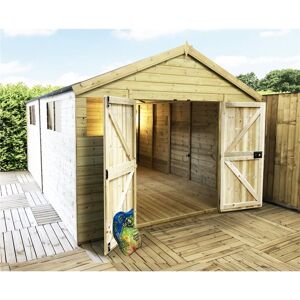 Marlborough - 16 x 8 Pressure Treated t&g Apex Wooden Workshop / Garden Shed + Double Doors (16' x 8' / 16ft x 8ft) (16x8 )
