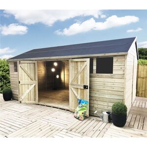 Marlborough - 16 x 8 Reverse Premier Pressure Treated t & g Apex Shed / Workshop With Higher Eaves And Ridge Height 6 Windows And Double Doors (12mm