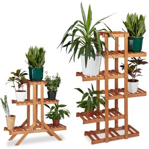 Relaxdays - 2x plant stand set, flower staircase, plant shelf, tiered display, flower stand, multi-tiered, 5 tiers, wood