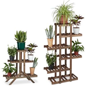 Relaxdays - 2x plant stand set, flower rack, plant shelf, tiered display, flower display, multi-tiered, 5 tiers, wooden