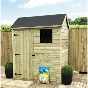 MARLBOROUGH 6 X 4 Reverse Apex Premier Pressure Treated Tongue And Groove Shed With Higher Eaves And Ridge Height + 1 Windows + Single Door + Safety Toughened