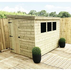 Marlborough - 6 x 4 Reverse Pressure Treated Tongue And Groove Pent Shed With 3 Windows And Single Door + Safety Toughened Glass