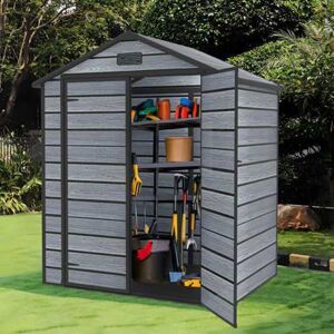 BIRCHTREE 6X4.4FT Plastic Garden Shed Apex with Floor Window Lockable Door Wood Grain Grey