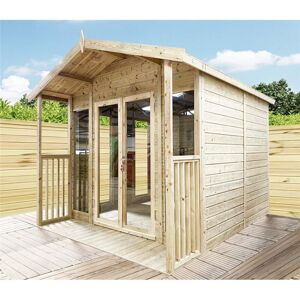 Marlborough - 8 x 16 Pressure Treated Tongue And Groove Apex Summerhouse + Overhang + Verandah + Safety Toughened Glass + Euro Lock with Key + super
