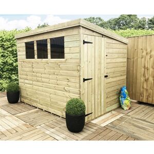 Marlborough - 8 x 5 Garden Shed Pressure Treated t&g pent Wooden Garden Shed - 3 Windows + Side Door (8' x 5' / 8ft x 5ft) (8x5)
