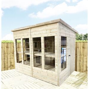 Marlborough - 9 x 5 Pressure Treated Tongue And Groove Pent Summerhouse - Potting Shed - Bench + Safety Toughened Glass + Rim Lock With Key + Super