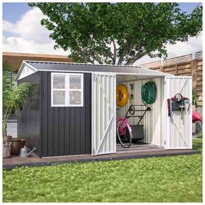 Birchtree - 10x10FT Steel Apex Garden Shed Tool Equipment Organize W/Window Door Anthracite