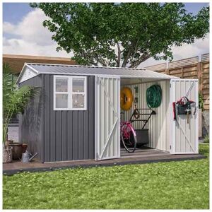 Birchtree - 10x10FT Steel Apex Garden Shed Tool Equipment Organize W/Window Door Grey