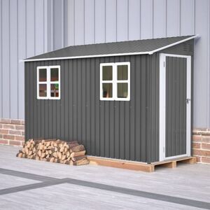 Birchtree - 4x10ft Lean To Garden Shed Metal Storage Tool House Pent Roof Grey