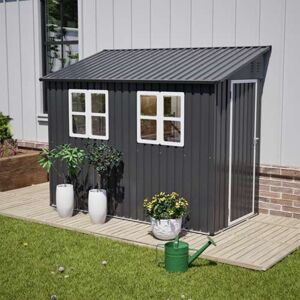 Birchtree - 4x8ft Lean To Garden Shed Metal Storage House Pent Roof Anthracite