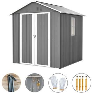 Birchtree - Garden Shed 6x6FT Steel Apex House Tool Equipment Organizer w/ Window Door Grey