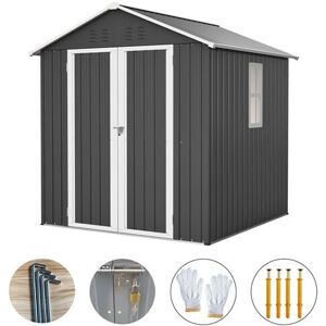 BIRCHTREE Garden Shed 6x6FT Steel Apex Tool Equipment Organize W/Window Door Anthracite
