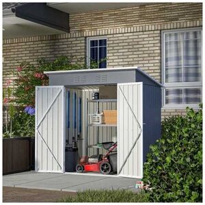Birchtree - Garden Shed Metal Pent Roof 4FT x 6FT Outdoor Storage With Free Foundation Grey and White