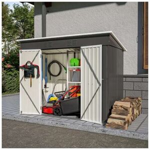 BIRCHTREE Garden Shed Metal Pent Roof 4FT X 8FT Outdoor Storage With Free Foundation Anthracite and White