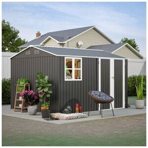 Birchtree - Garden Shed With Window Steel Apex Roof Free Foundation 10x8FT Outdoor Backyard Storage Organizer Air Vents Anthracite