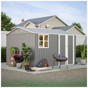 BIRCHTREE Garden Shed With Window Steel Apex Roof Free Foundation 10x8FT Outdoor Backyard Storage Organizer Air Vents Grey