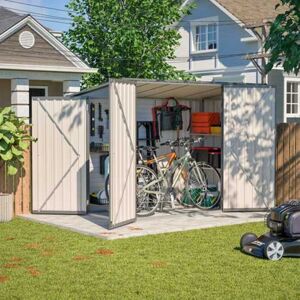 BIRCHTREE Metal Bike Shed 4x8FT Waterproof Lockable Garden Shed Pent Grey