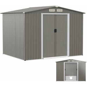 COSTWAY 8 x 6FT Galvanized Metal Garden Shed, Outdoor Lockable Tool Storage House with Foundation, Ramp, Ventilation and Sliding Door, Weatherproof Storage