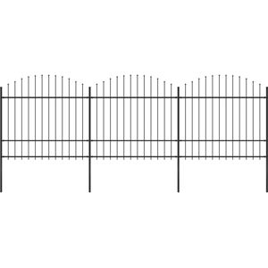 Bonnevie - Garden Fence,Outdoor fence with Spear Top Steel (1.5-1.75)x5.1 m Black VSVS214394