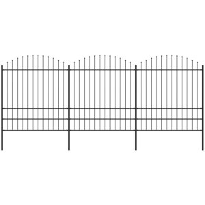 Bonnevie - Garden Fence,Outdoor fence with Spear Top Steel (1.75-2)x5.1 m Black VSVS633522