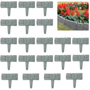 TINOR Garden Lawn Edging, 20 Pcs 5M Fence Plant Edging Stones Flexible Plastic Grey, Decorative Grass Edging for Lawn Landscape Patio Flower Garden Bed