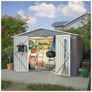 Birchtree - Garden Shed Metal Apex Roof 10FT x 8FT Outdoor Storage With Free Foundation Grey