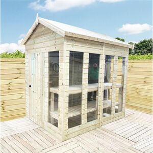 Marlborough - installed 10 x 8 Pressure Treated Tongue And Groove Apex Summerhouse - Potting Shed - Bench + Safety Toughened Glass + rim Lock with
