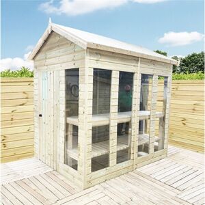 MARLBOROUGH INSTALLED 11 x 8 Pressure Treated Tongue And Groove Apex Summerhouse - Potting Shed - Bench + Safety Toughened Glass + RIM Lock with Key (11' x 8') /