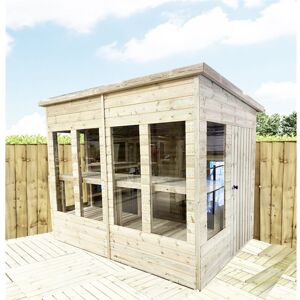 Marlborough - installed 8 x 6 Pressure Treated Tongue And Groove Pent Summerhouse - Potting Shed - Bench + Safety Toughened Glass + rim Lock with Key