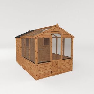 WALTONS 10 x 6 Feet Traditional Apex Greenhouse/Shed Combo - Timber - L304.1 x W201 x H205.9 cm - Brown