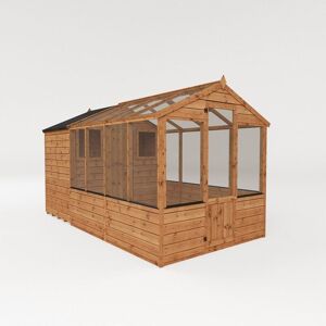 WALTONS 12 x 6 Feet Traditional Apex Greenhouse/Shed Combo - Timber - L367.7 x W204.1 x H205.9 cm - Brown