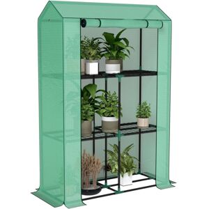 Outsunny - 3 Tier Mini Greenhouse with pe Cover, Roll-Up Door, Green