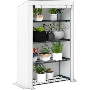 Outsunny - 4 Tier Lean-to Mini Greenhouse with Reinforced pe Cover, Grey