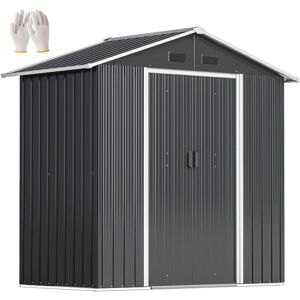 Outsunny - 6.5ft x 3.5ft Garden Storage Shed, Large Metal Shed Dark Grey