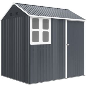 Outsunny - 7 x 6 ft Metal Garden Shed Outdoor Storage Shed w/ Door, Dark Grey