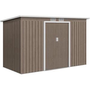 Outsunny - 9 x 4FT Outdoor Metal Frame Garden Storage Shed w/ 2 Door Light Grey Wood Grain